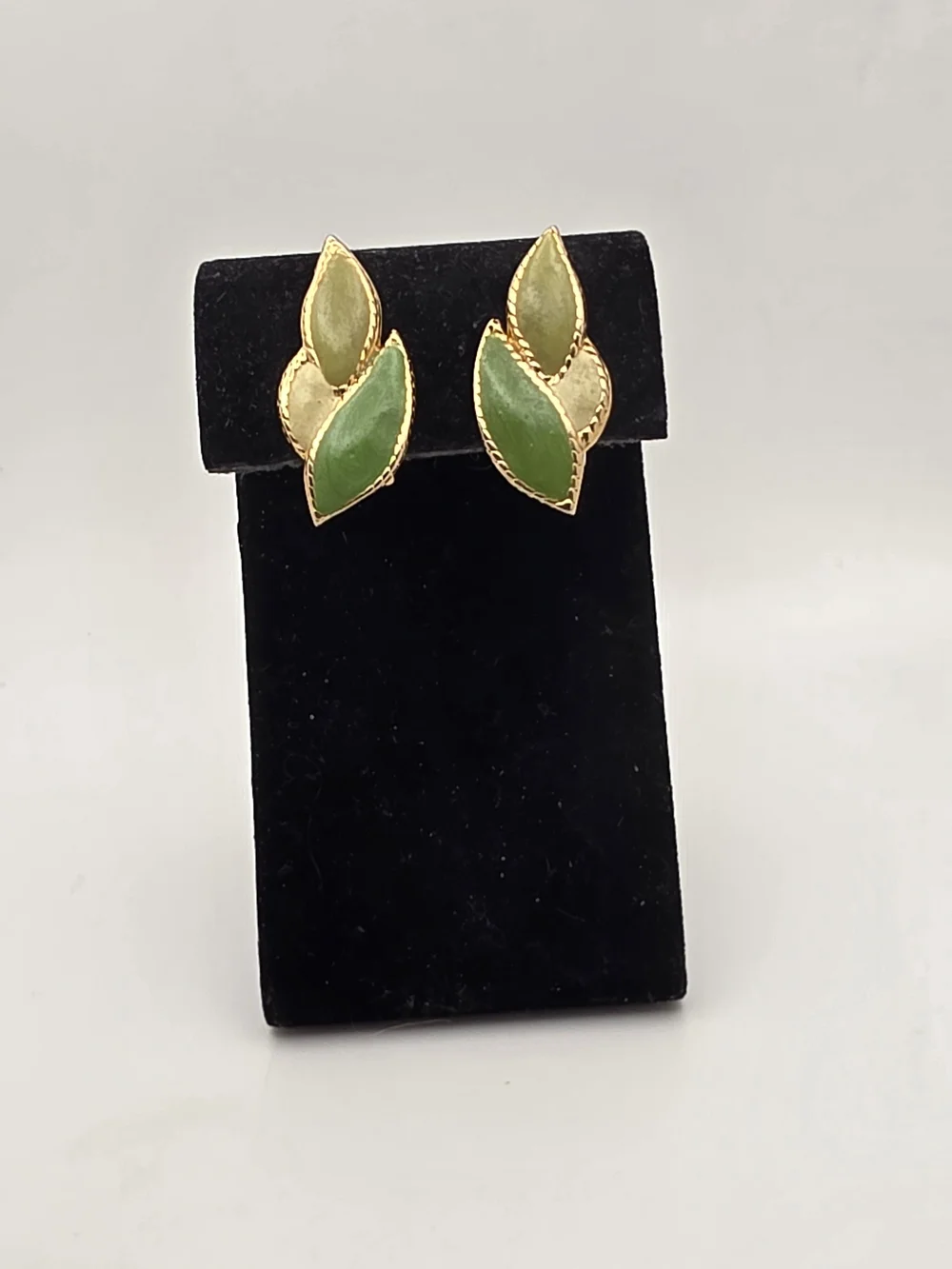Gold Tone Green Leaf Clip-On Earrings